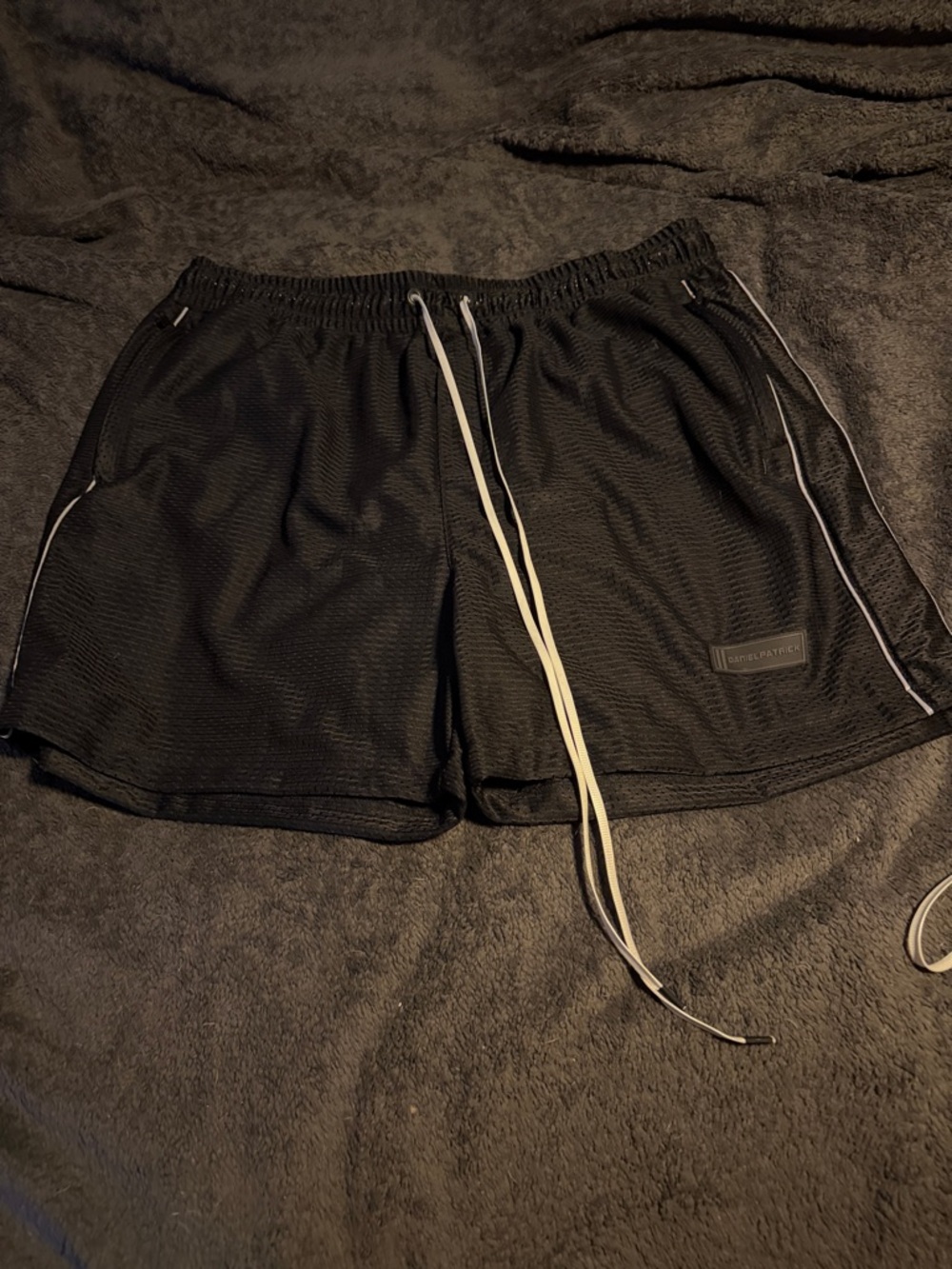 Men's Black Athletic Mesh Shorts with Contrast Drawcord